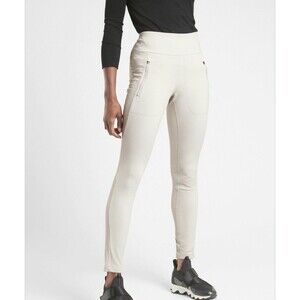 Athleta Peak Hybrid Fleece Size XXS Birch Grey Tight Winter Sport Pockets
